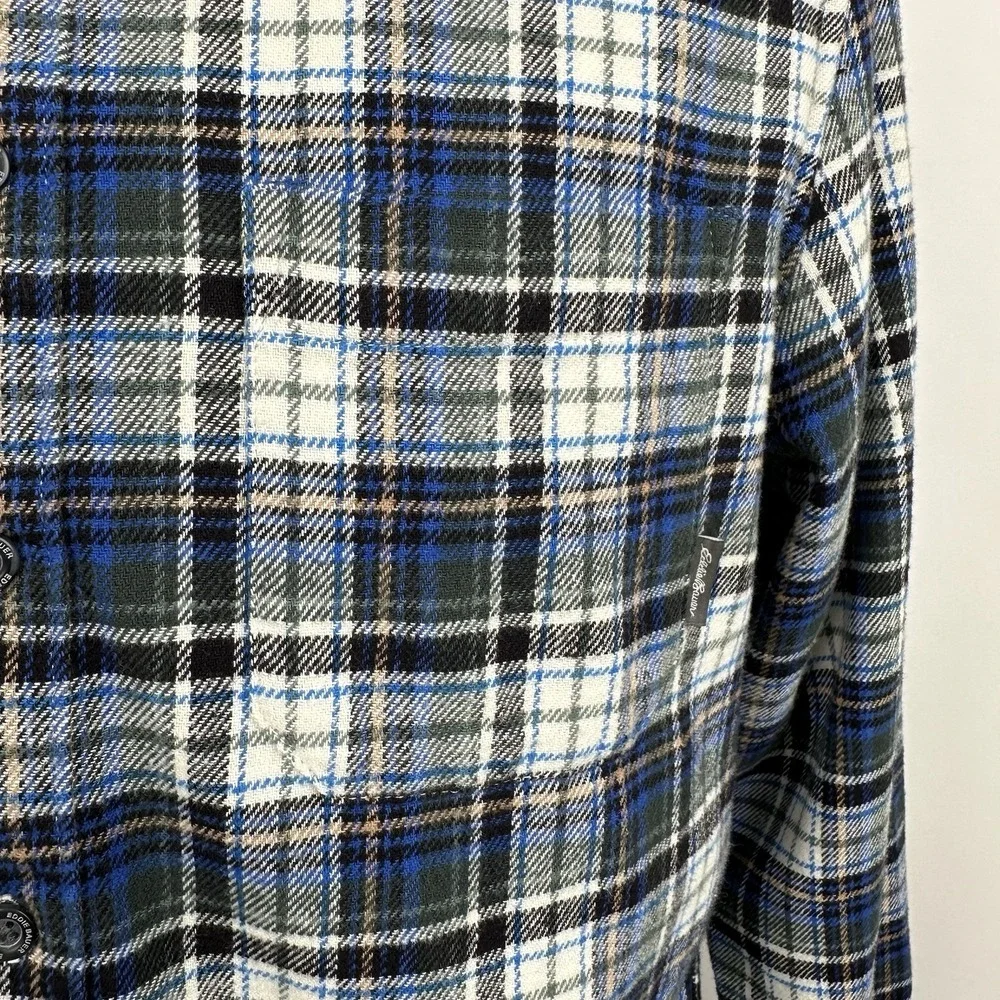 Men's Eddie Bauer Flannel Shirt Tartan Plaid Blue Green Cotton Button Up‎ Sz M